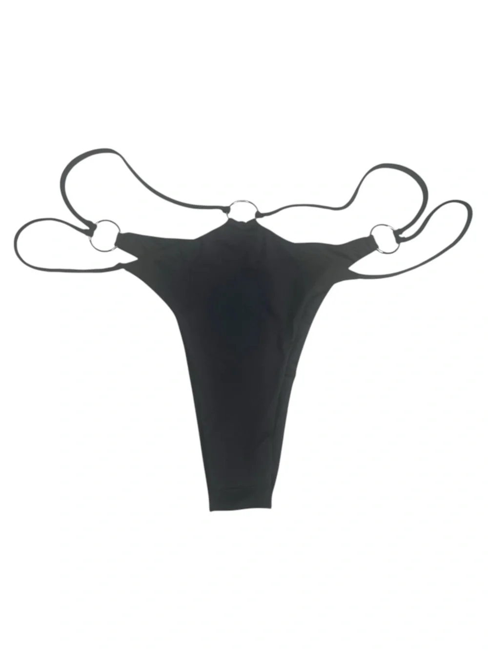 new Frankie’s Bikinis ↯ Kailyn Skimpy Ring Detail Bikini Bottoms ↯ Black ↯ Large